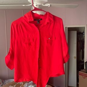 Forever 21 Size L Bright Red Button down Blouse